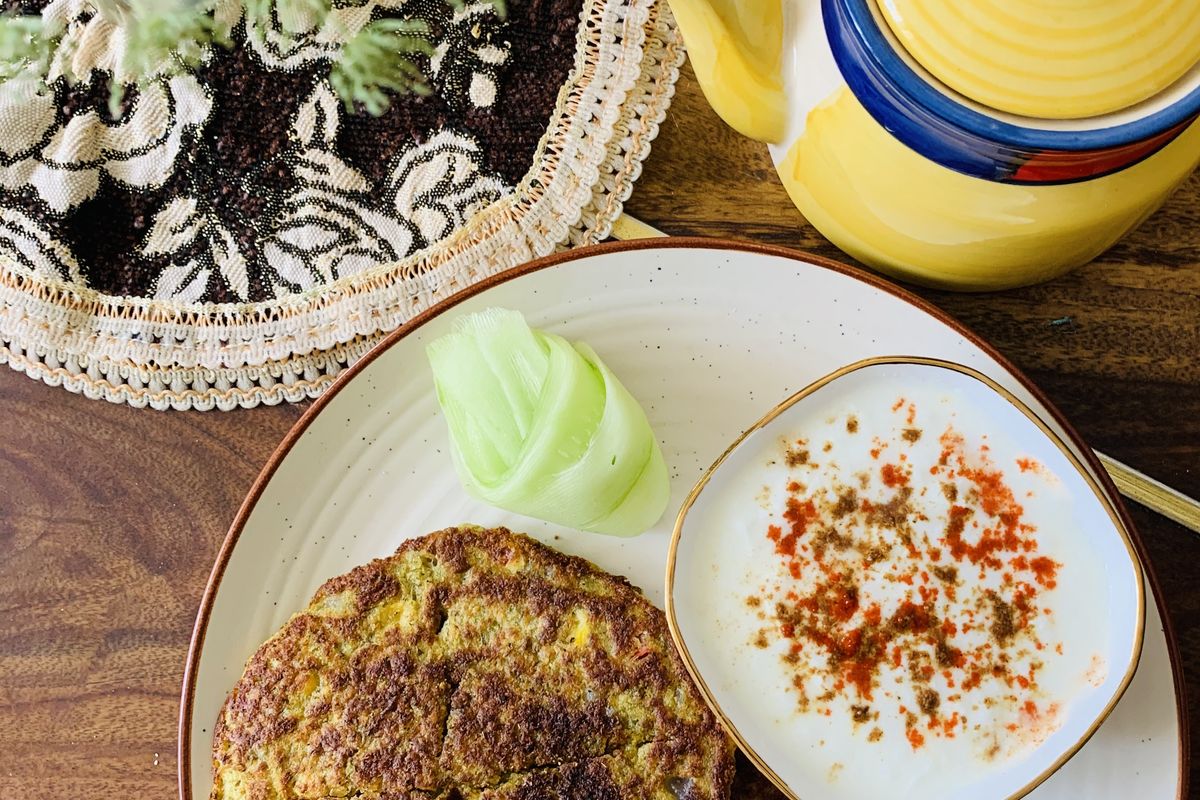 Savory lentil crepes with mint chutney and yogurt